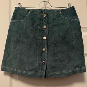 NWOT Real Suede Mini Skirt (dark teal green). Genuine Leather!